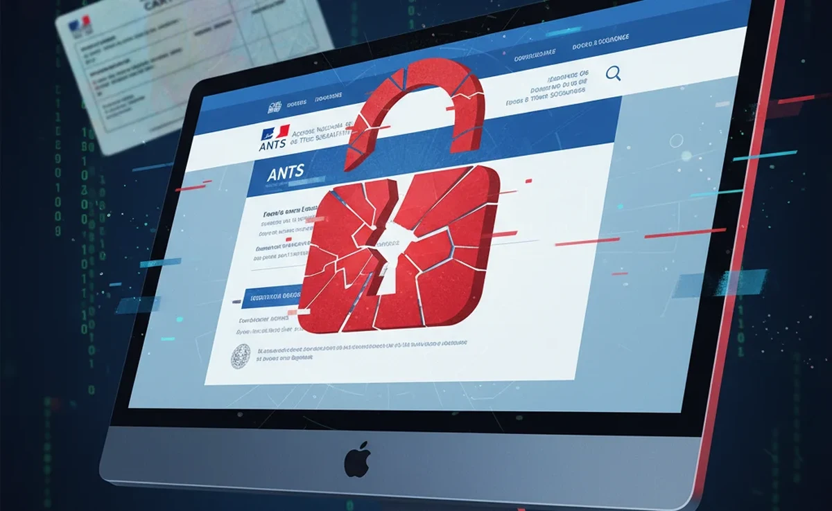 Cyberattaque ANTS avril 2026 - écran du portail avec cadenas brisé symbolisant les démarches carte grise bloquées