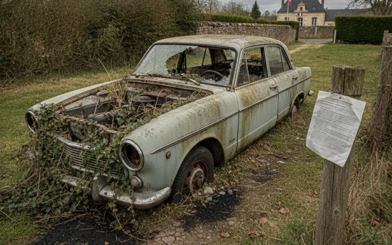 Cas particulier : épave sur terrain privé ou voie publique et intervention du maire Épave abandonnée sur terrain privé pouvant faire l'objet d'une mise en demeure municipale