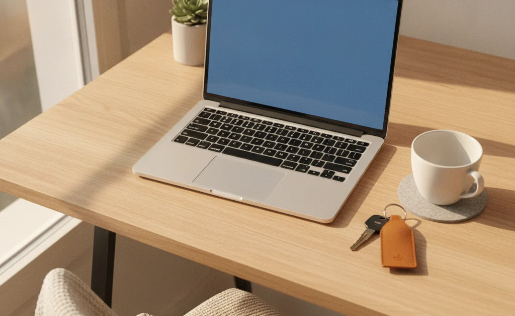 Carte grise ANTS – démarche en ligne depuis un ordinateur portable avec clés de voiture sur le bureau